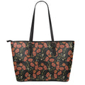 Embroidery Poppy Pattern Print Leather Tote Bag With Zipper