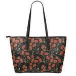 Embroidery Poppy Pattern Print Leather Tote Bag