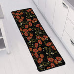 Embroidery Poppy Pattern Print Long Kitchen Mat