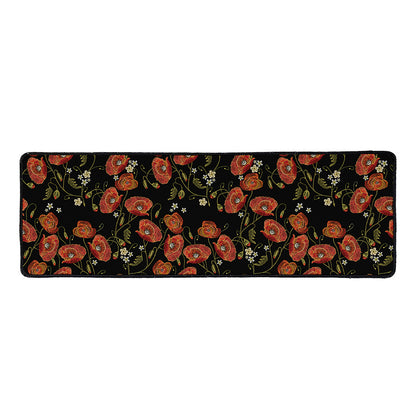 Embroidery Poppy Pattern Print Long Kitchen Mat