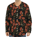 Embroidery Poppy Pattern Print Long Sleeve Baseball Jersey