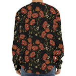 Embroidery Poppy Pattern Print Long Sleeve Baseball Jersey