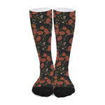 Embroidery Poppy Pattern Print Long Socks