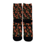 Embroidery Poppy Pattern Print Long Socks