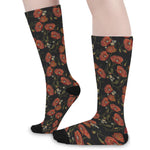 Embroidery Poppy Pattern Print Long Socks