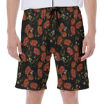 Embroidery Poppy Pattern Print Men's Beach Shorts