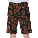 Embroidery Poppy Pattern Print Men's Beach Shorts