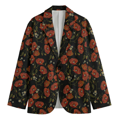 Embroidery Poppy Pattern Print Men's Blazer
