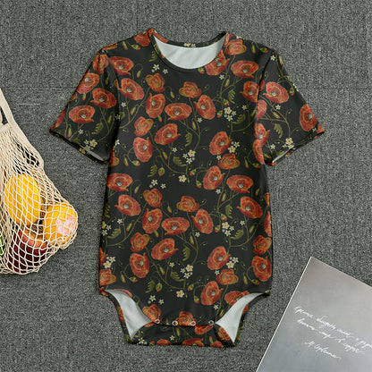 Embroidery Poppy Pattern Print Men's Bodysuit
