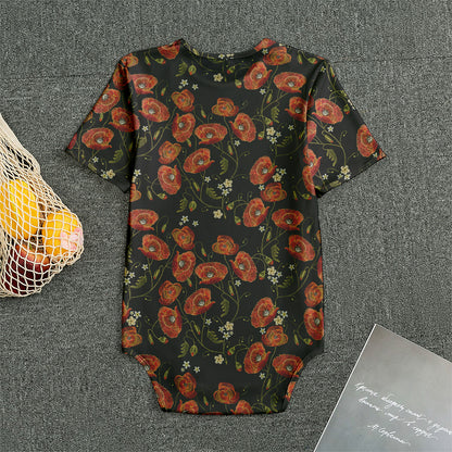 Embroidery Poppy Pattern Print Men's Bodysuit
