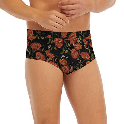 Embroidery Poppy Pattern Print Men's Briefs