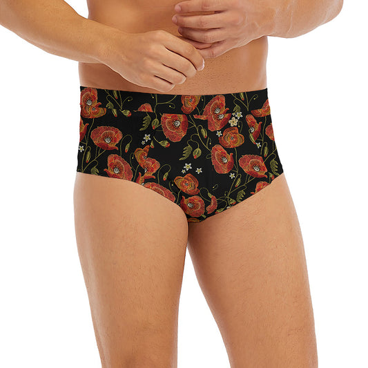 Embroidery Poppy Pattern Print Men's Briefs