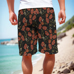 Embroidery Poppy Pattern Print Men's Cargo Shorts