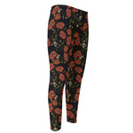 Embroidery Poppy Pattern Print Men's Compression Pants