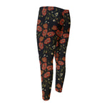 Embroidery Poppy Pattern Print Men's Compression Pants