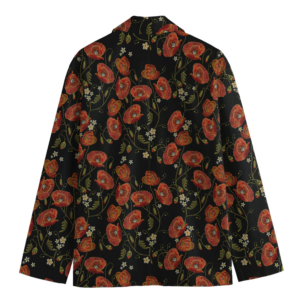 Embroidery Poppy Pattern Print Men's Cotton Blazer