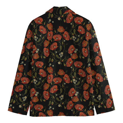 Embroidery Poppy Pattern Print Men's Cotton Blazer
