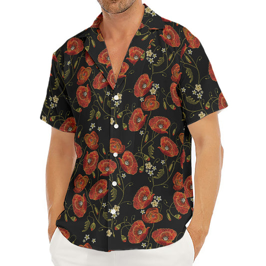 Embroidery Poppy Pattern Print Men's Deep V-Neck Shirt