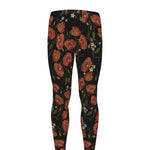 Embroidery Poppy Pattern Print Men's leggings