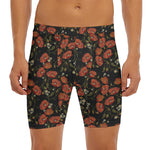 Embroidery Poppy Pattern Print Men's Long Boxer Briefs