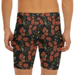 Embroidery Poppy Pattern Print Men's Long Boxer Briefs