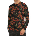 Embroidery Poppy Pattern Print Men's Long Sleeve Rash Guard
