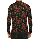 Embroidery Poppy Pattern Print Men's Long Sleeve Rash Guard