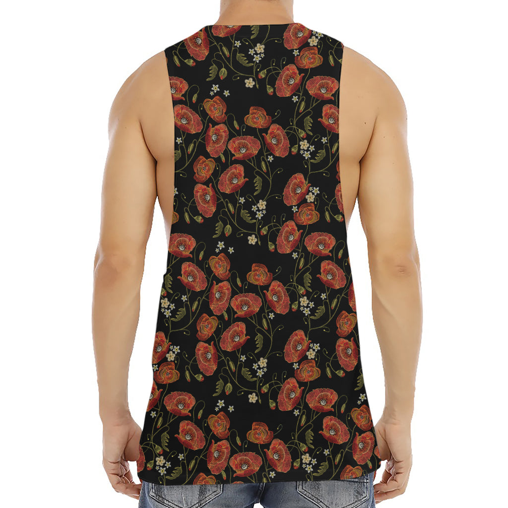 Embroidery Poppy Pattern Print Men's Muscle Tank Top