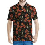 Embroidery Poppy Pattern Print Men's Polo Shirt