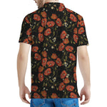 Embroidery Poppy Pattern Print Men's Polo Shirt