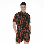 Embroidery Poppy Pattern Print Men's Rompers