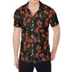 Embroidery Poppy Pattern Print Men's Shirt