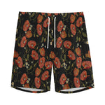 Embroidery Poppy Pattern Print Men's Sports Shorts