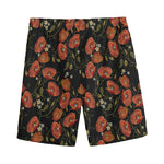 Embroidery Poppy Pattern Print Men's Sports Shorts