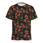 Embroidery Poppy Pattern Print Men's Sports T-Shirt