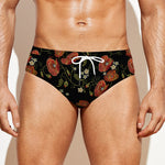 Embroidery Poppy Pattern Print Men's Swim Briefs