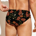 Embroidery Poppy Pattern Print Men's Swim Briefs