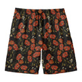 Embroidery Poppy Pattern Print Men's Swim Trunks