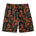 Embroidery Poppy Pattern Print Men's Swim Trunks