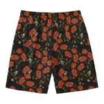 Embroidery Poppy Pattern Print Men's Swim Trunks