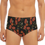 Embroidery Poppy Pattern Print Men's Triangle Swim Briefs