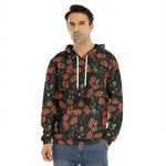 Embroidery Poppy Pattern Print Men's Velvet Pullover Hoodie