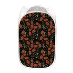 Embroidery Poppy Pattern Print Mesh Laundry Hamper