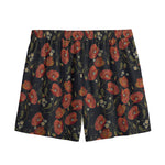 Embroidery Poppy Pattern Print Mesh Shorts