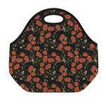 Embroidery Poppy Pattern Print Neoprene Lunch Bag