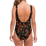 Embroidery Poppy Pattern Print One Piece Swimsuit