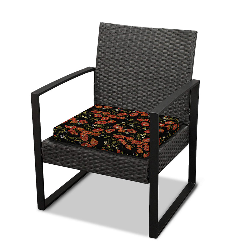 Embroidery Poppy Pattern Print Outdoor Seat Cushion Cover