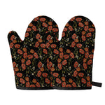 Embroidery Poppy Pattern Print Oven Mitts
