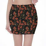 Embroidery Poppy Pattern Print Pencil Mini Skirt