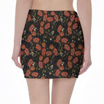 Embroidery Poppy Pattern Print Pencil Mini Skirt